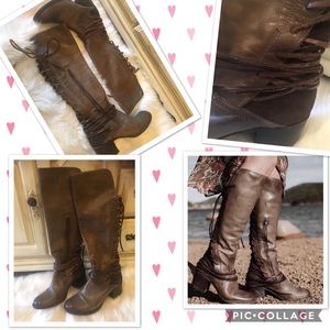 Freebird Coal Gray/brown lace back tall boot 9